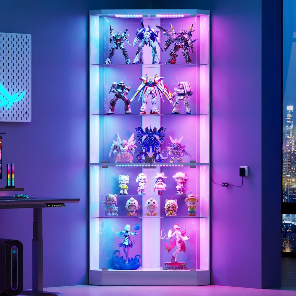 Glass Cabinet Display - 5-Tier White Display Cabinet with Glass