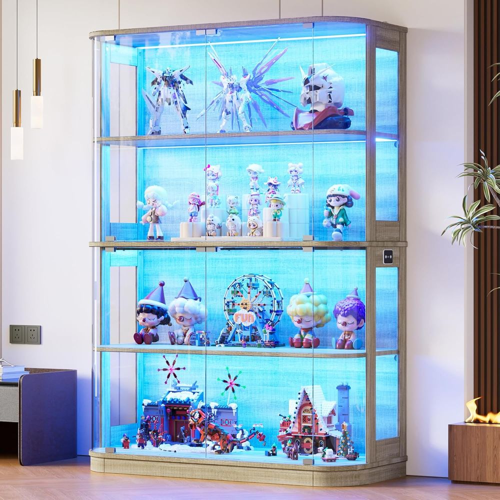 Glass Cabinet Display - 47.2 Glass-Door 4-Tier Display Cabinet with