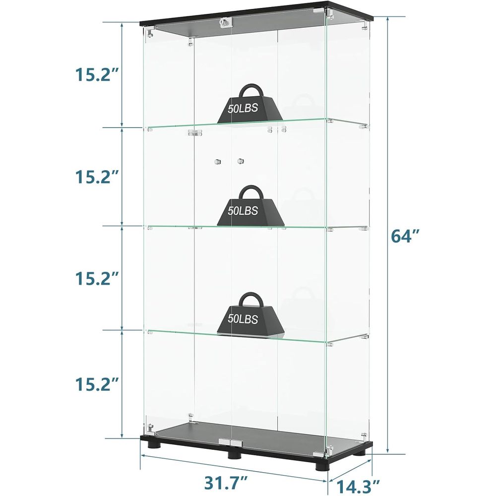 4-Shelf Double Door Lockable G - Glass Cabinet Display のレビューと価格