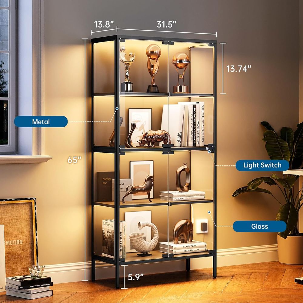 65 LED-Lit Glass Display Cabin - Glass Cabinet Display のレビューと価格