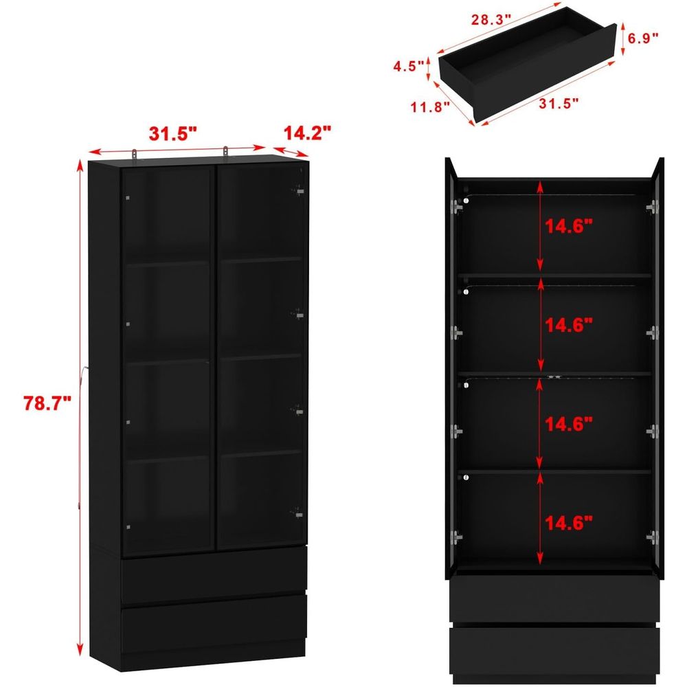 Black 4-Tier Display Cabinet w - Glass Cabinet Display のレビューと価格