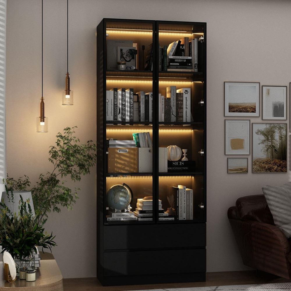 Black 4-Tier Display Cabinet w - Glass Cabinet Display のレビューと価格
